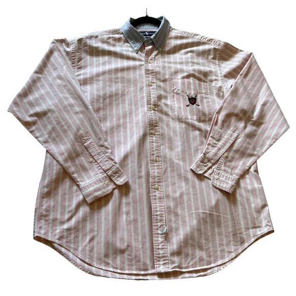 Ralph Lauren Polo Mens Pink White Stripe Button-Down Shirt Crest Preppy XL - Picture 1 of 6